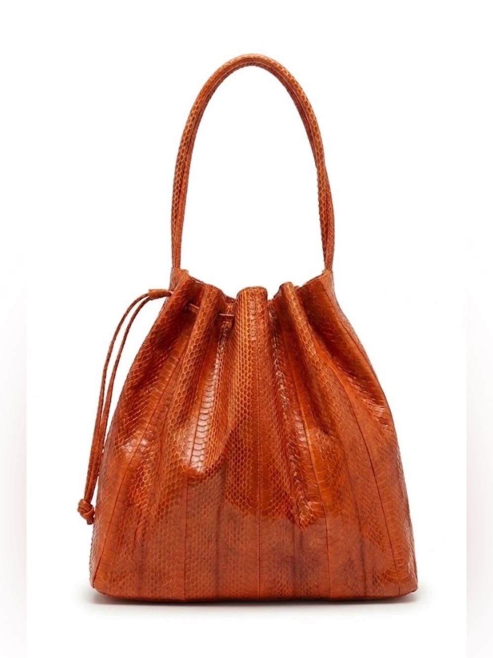 Snakesknin Orange Drawstring Shoulder Bag